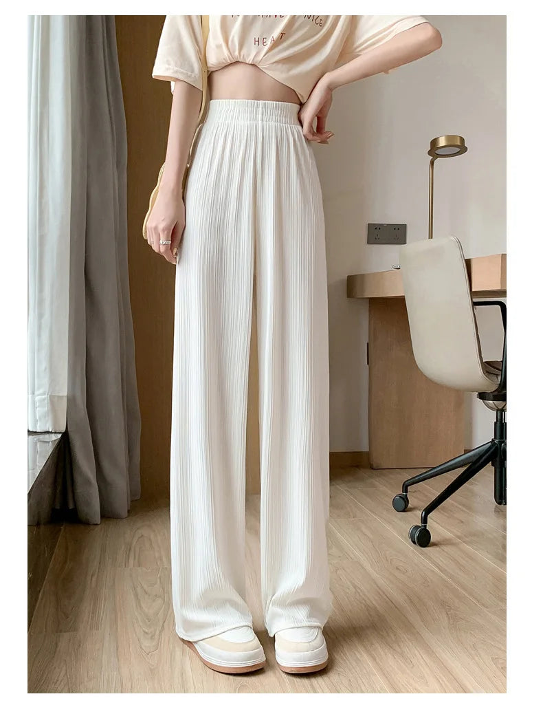Thin Summer Wide-leg Pants Ice Filament Permeability Women Spring Women Elastic Waist Stright Long Wide Leg Pants Casual Female
