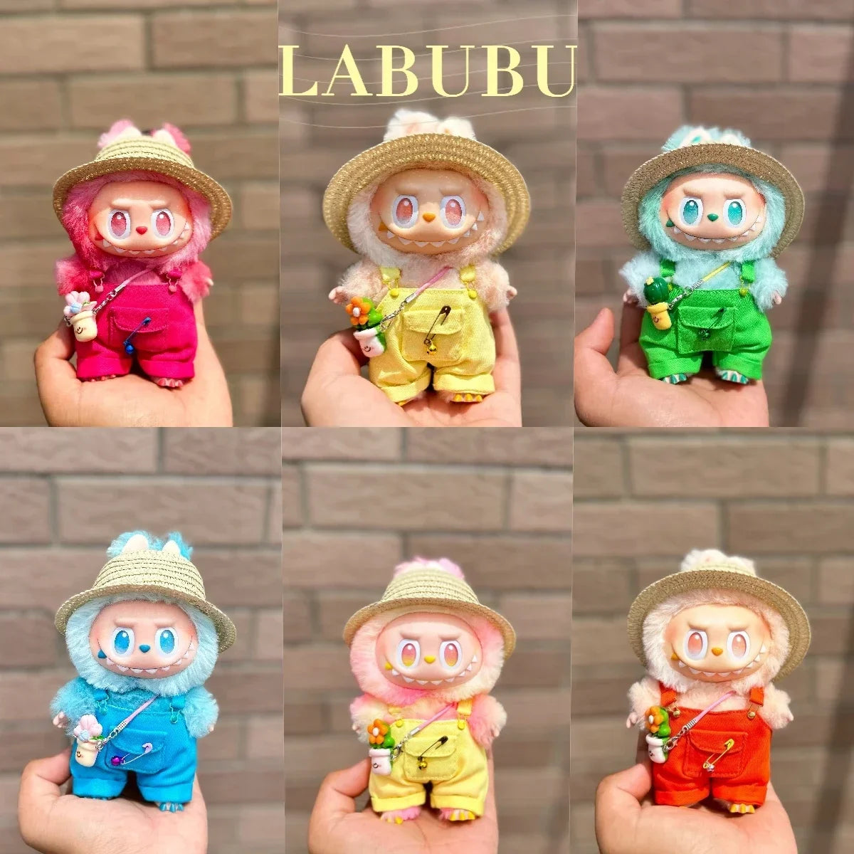 Ropa Labubu Doll Big Into Energy Summer Overalls Straw Hat Doll Clothes Set with Belt Decoration