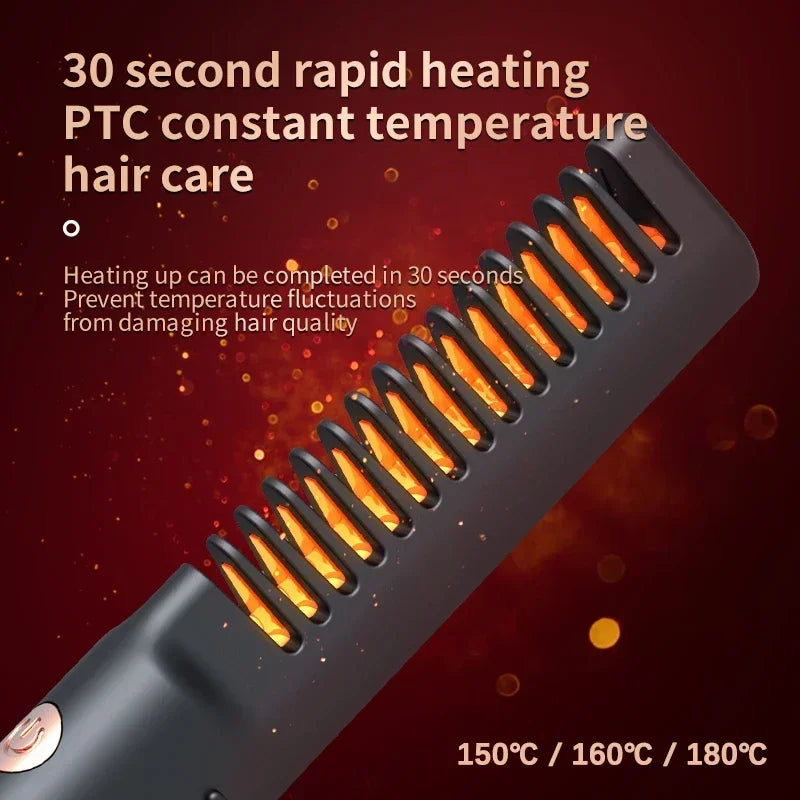 Portable Wireless Electric Hair Brush Heating Hair Straightener 2 IN 1 Home Travel Womem Anti-scalding Hair Straight Curly Comb