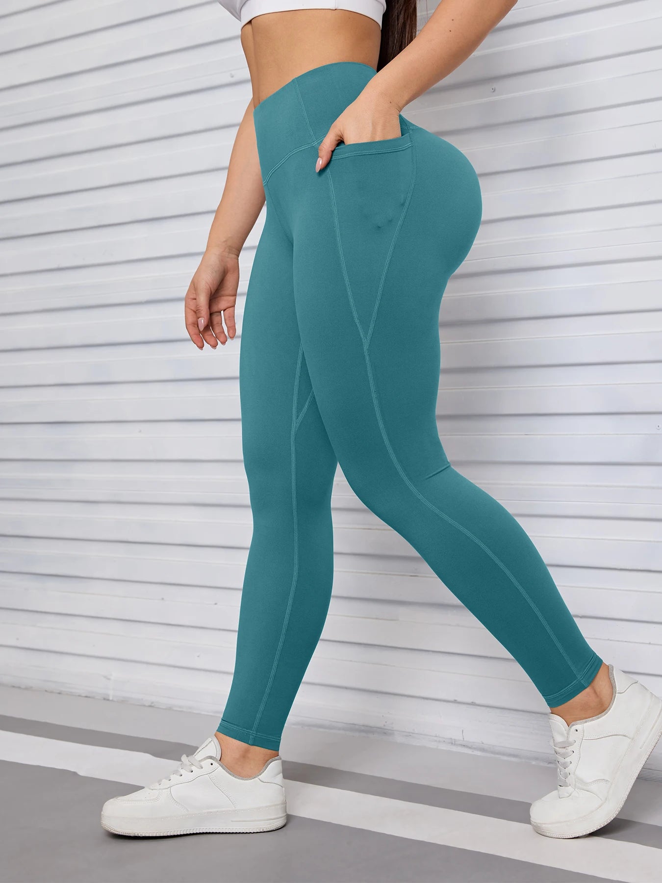 Women Solid Color High Waist Leggings with Pockets ,All-Season Casual Sports Running, Workout, and Fitness Yoga Pants