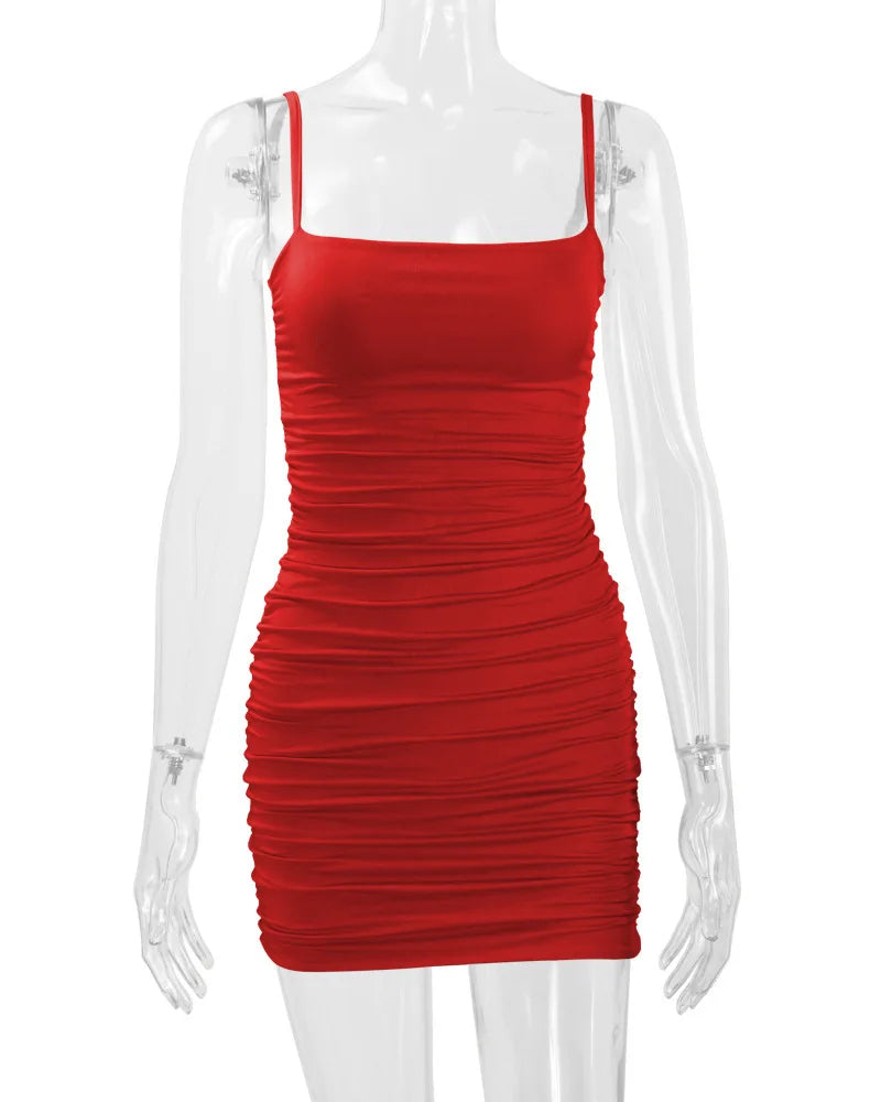 2025 New Women's Fashion Summer Sexy Versatile Strap Tank Short Dress Mini Dresses Nightclub Sleeveless Female Bodycon Club Wear