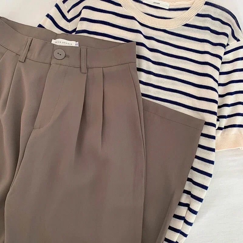 Women Solid High Waist Suit Pants Fall Straight Fashion Trousers Casual Button Loose Office Ladies Korean Female Pant New