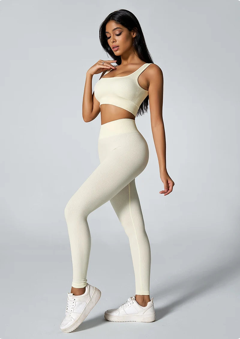 Women's seamless knitted thread yoga pants high waisted sports leggings hip lifting running training slimming and fashionable