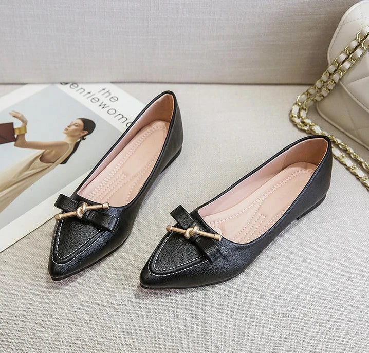 Women's Flat Shoes Beige Pointed Toe with Bow Office Ladies Footwear 2025 New Offers Walking Y2k Fashion Designer Luxury Trends