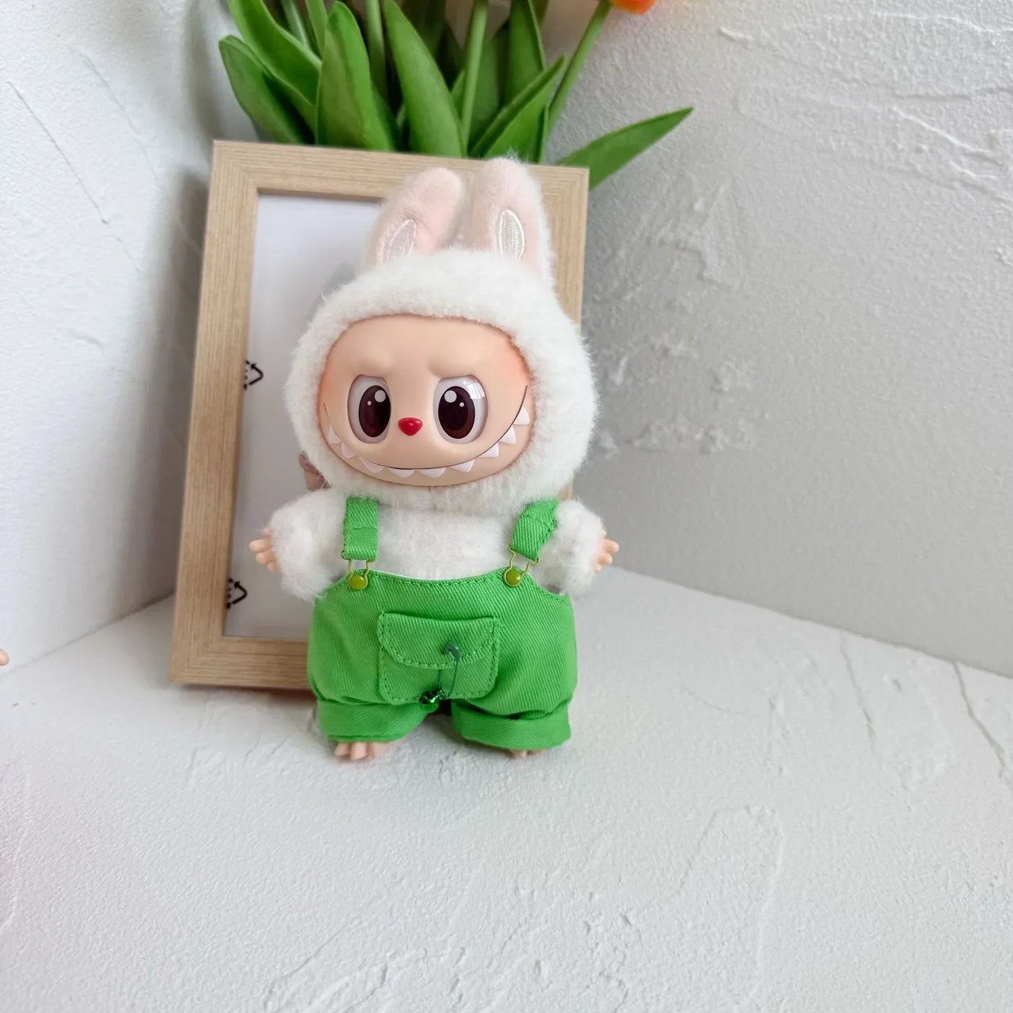 Ropa Labubu Doll Big Into Energy Summer Overalls Straw Hat Doll Clothes Set with Belt Decoration