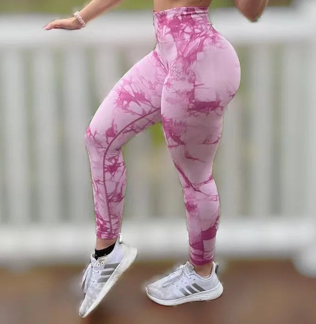Women Tiedye Gym Leggings Seamless Mujer Push Up Seamless Pants Scrunch Sports Fitness High Waist Workout Yoga Leggins Drop Ship