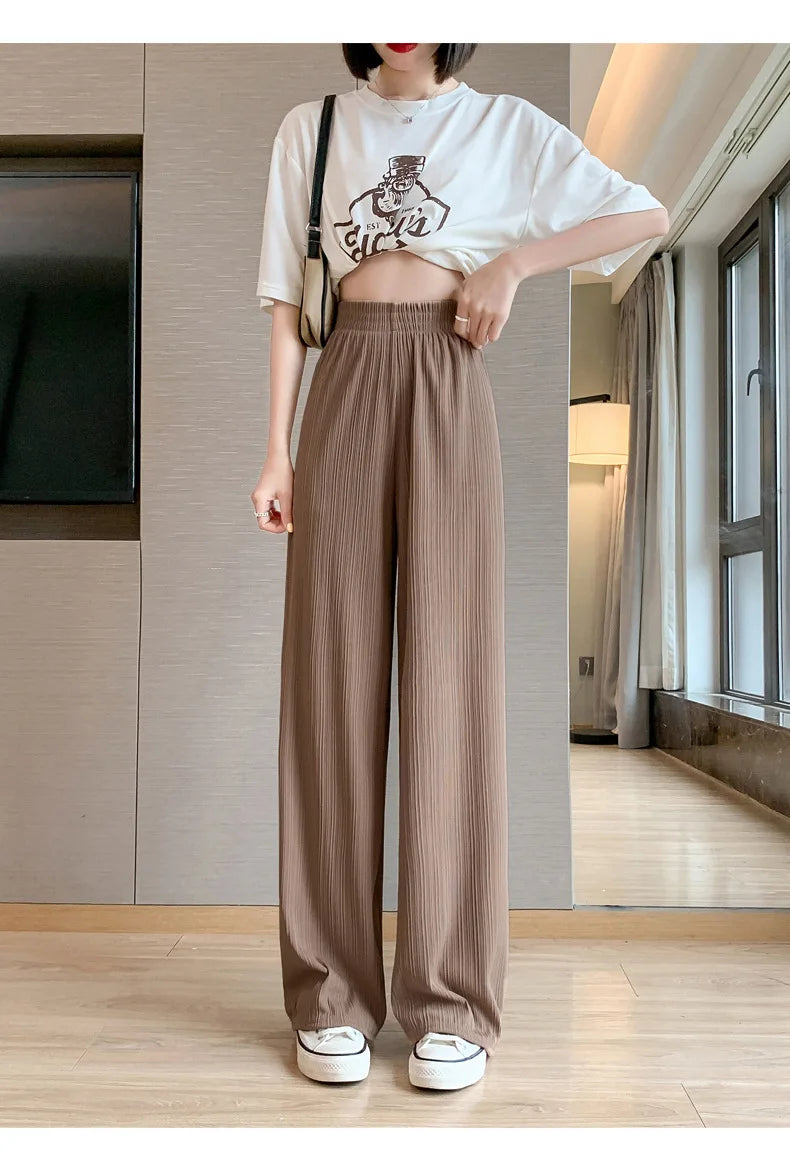 Thin Summer Wide-leg Pants Ice Filament Permeability Women Spring Women Elastic Waist Stright Long Wide Leg Pants Casual Female
