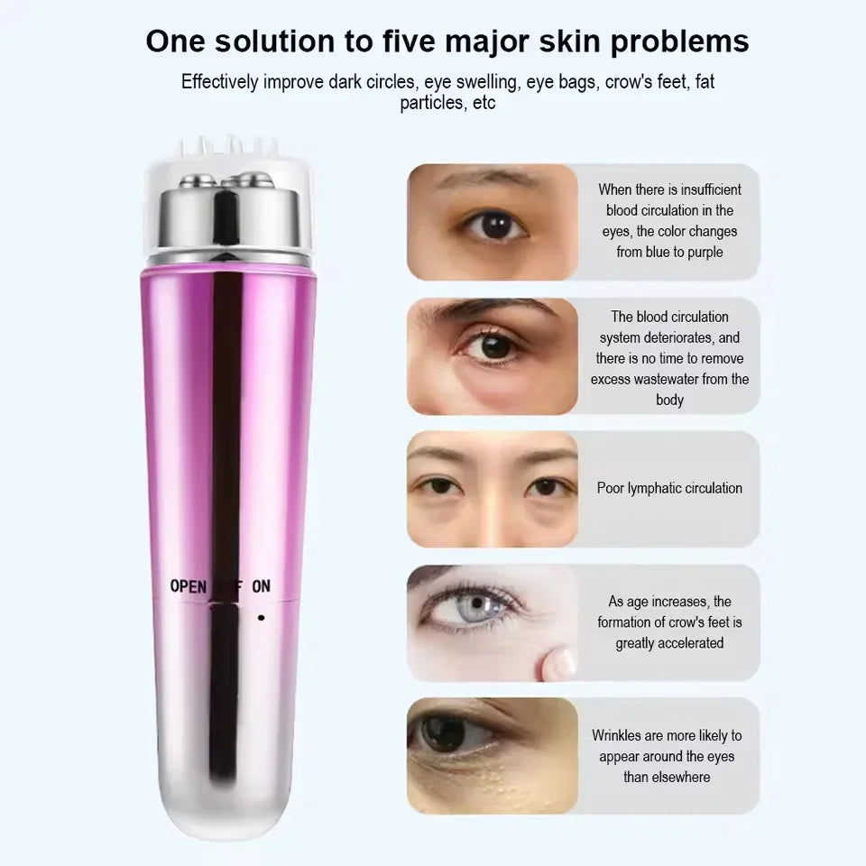 Mini Eye Massager – Electric Anti-Wrinkle & Anti-Aging Eye Massager for Dark Circles, with 4 Replaceable Heads