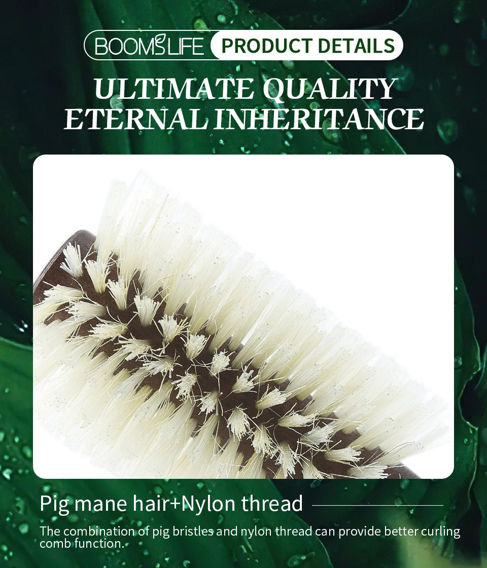 Personalized Name Boar Bristle Roller Hair Brush Cork handle Women Round Rolling Brush Barrel Curling Straight Twill Hair Comb