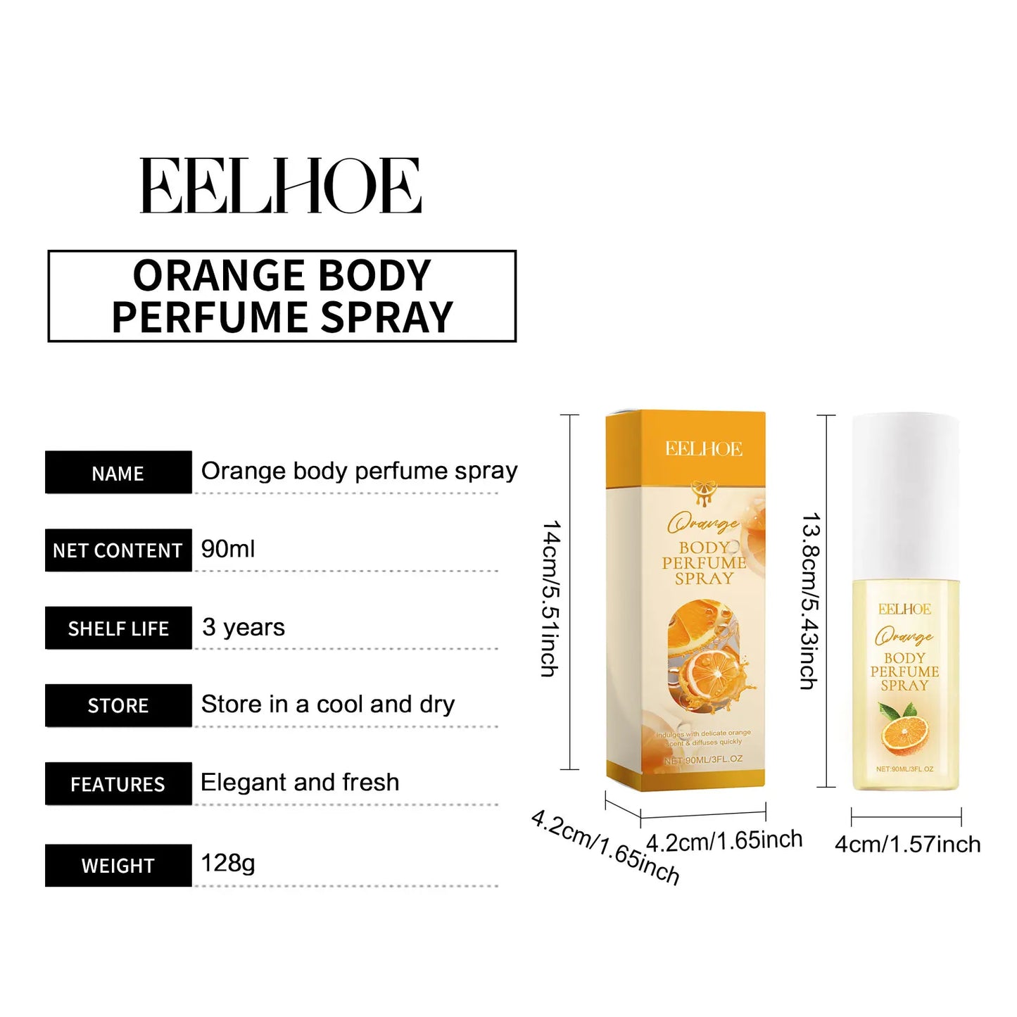 EELHOE Orange Body Perfume Women Orange Fragrance Perfume Long Lasting Fresh Light Fragrance Pheromone Spray Scent Perfume 90ml