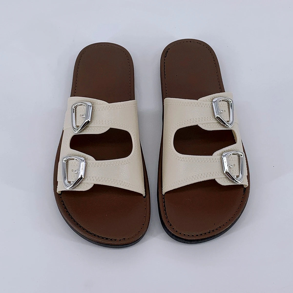 2025 New Slippers for Women Summer Outerwear Fashionable French Flat Soft Sole Anti-Slip Beach Belt Buckle Sandals