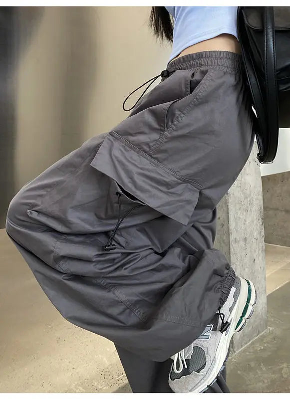 2025 Women Casual Joggers Tech Pants Solid Low Waist Pants Drawstring Wide Leg Baggy Trousers Y2k Streetwear Oversize Sweatpants