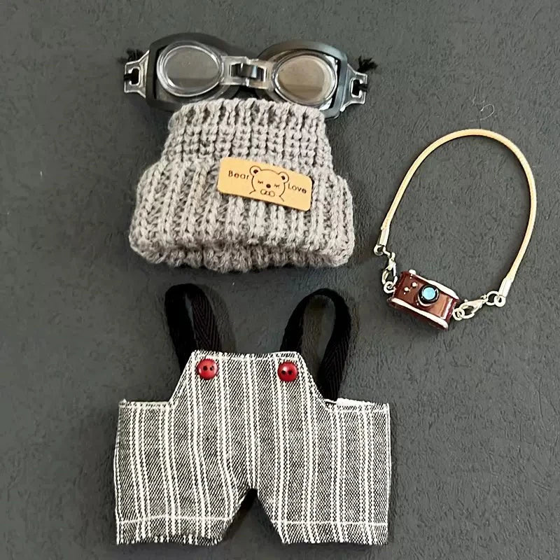 Retro Trend Camera Suit Pants Striped Overalls For labubu big into energy For Ropa labubu V3 V2 V1 doll clothes Accessories