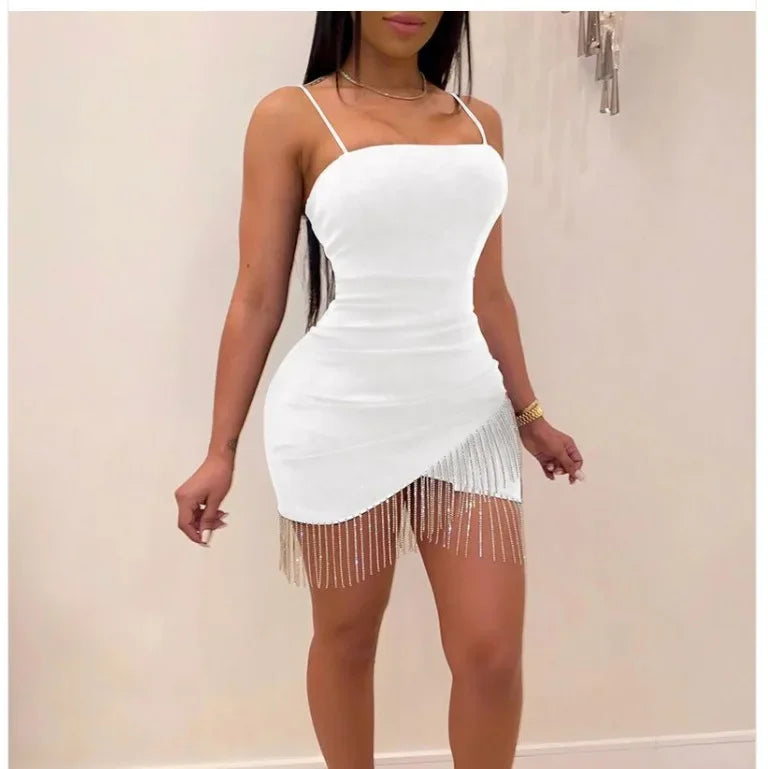 Sexy Tight Dress Tassel Skirt Strapless Bodycon Dress Sensual Chinese Brand Women's Fashion Summer Sleeveless Gown