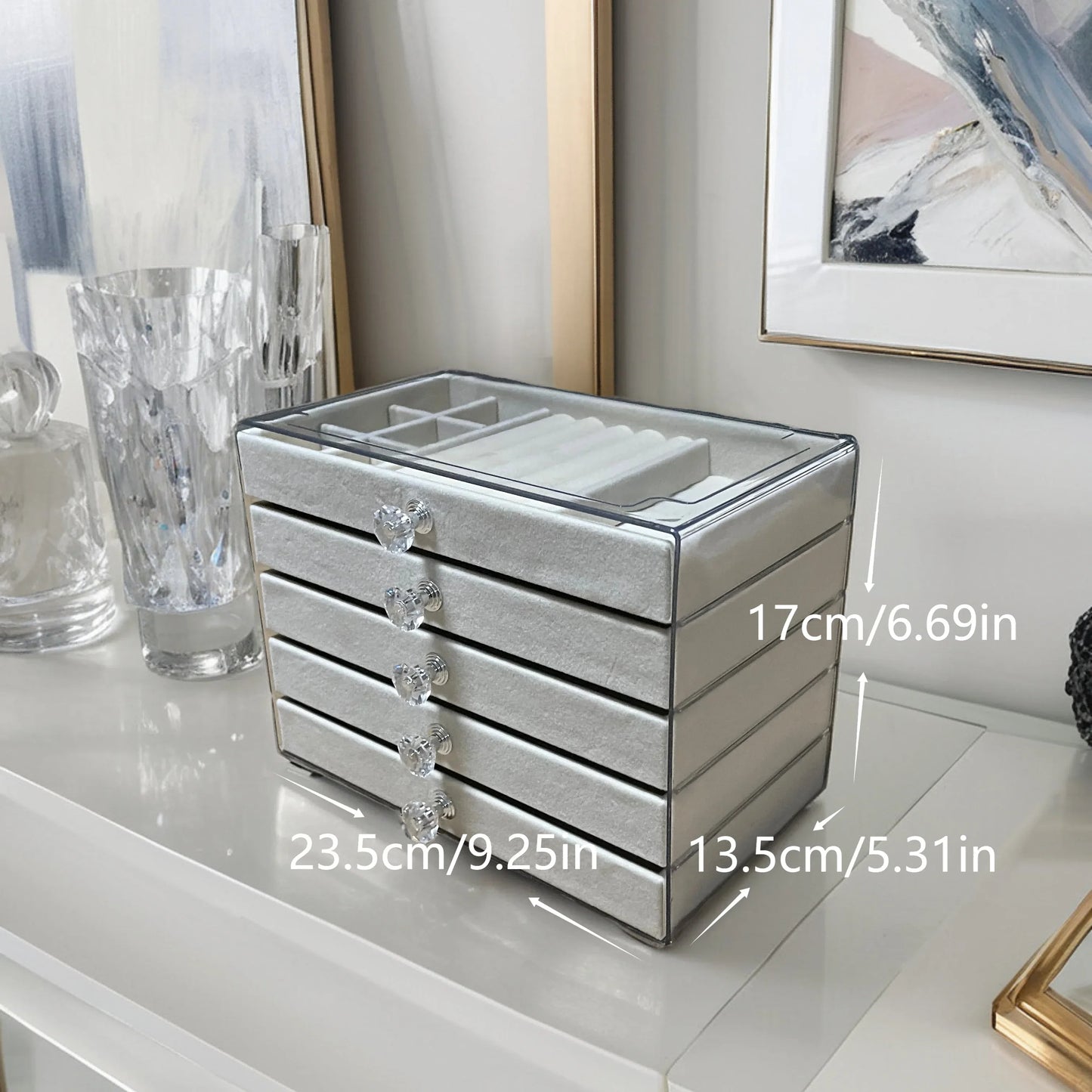 New upgrades 5 Layers of Velvet Jewellery Organiser Drawer Velvet Jewelry Box Earrings Bracelet Organizer Jewelry Display Box