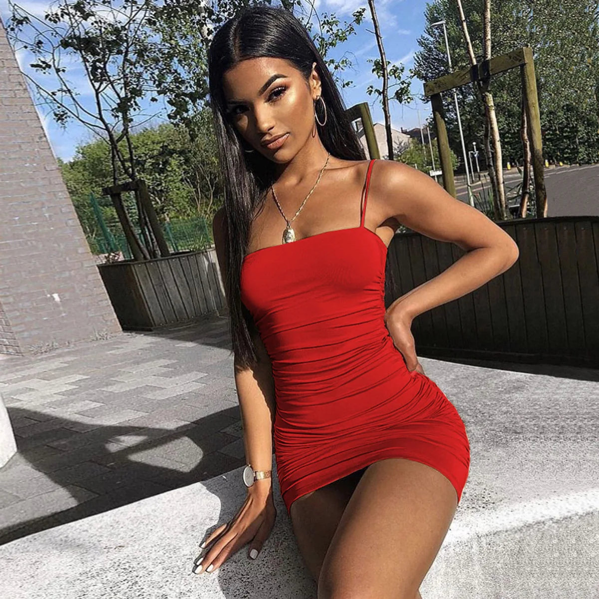 2025 New Women's Fashion Summer Sexy Versatile Strap Tank Short Dress Mini Dresses Nightclub Sleeveless Female Bodycon Club Wear