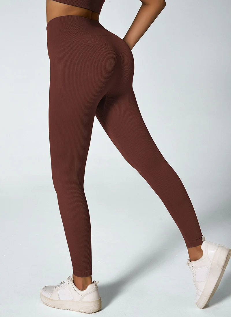 Women's seamless knitted thread yoga pants high waisted sports leggings hip lifting running training slimming and fashionable