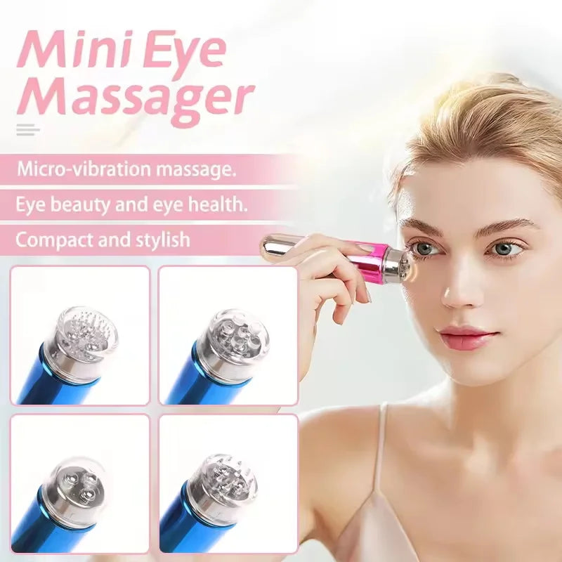 Mini Eye Massager – Electric Anti-Wrinkle & Anti-Aging Eye Massager for Dark Circles, with 4 Replaceable Heads