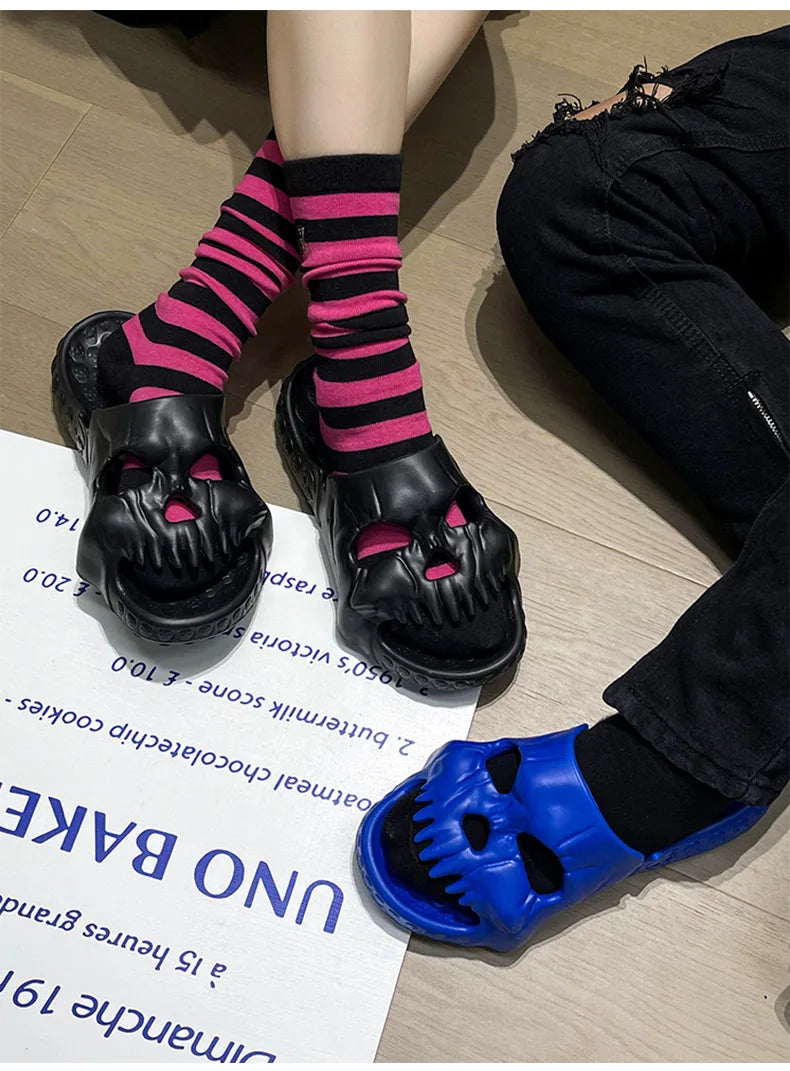 2024 Summer Skull Men Women Slippers Easter Slippers Male Outdoor Fun Novelty Slide Thick Sole Platform Beach Soft Women Sandal