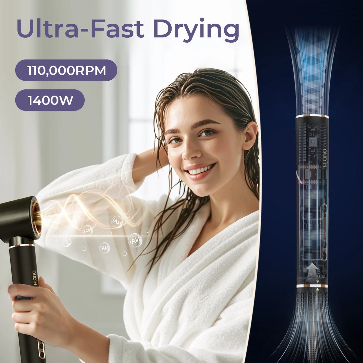 6-in-1 Multifunctional Hot Air Comb, Interchangeable Brush Head, Negative Ion Hair Dryer Brush and Styler, 110,000 Inorganic Electric Brush with High Speed, Frizzless Hot Air Quick Drying, Professional Air Styling Comb, Hair