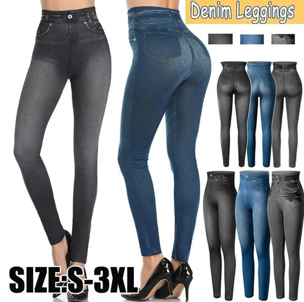 Women's Seamless Denim-Look Leggings Fitness Leggings High Elastic Butt Liftting Yoga Pants High Waist Gym Trainning Print Tight