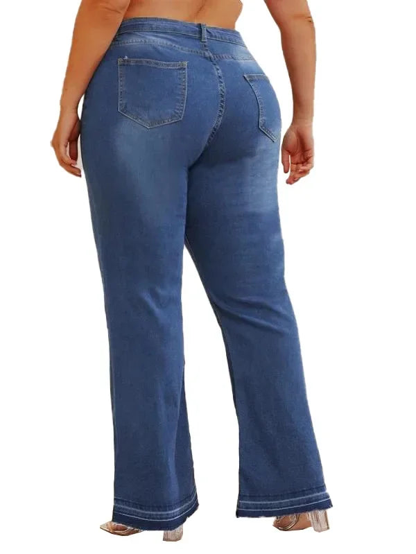 In-Stock New Fashion European Style Ebay Plus Size Women's Jeans Shengsheng Brand High Waist Slim Fit Denim Trousers