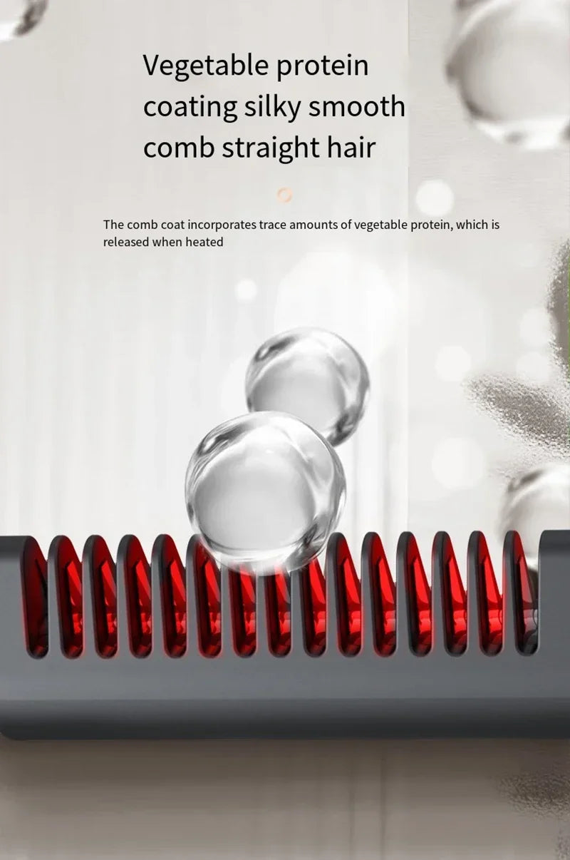 Portable Wireless Electric Hair Brush Heating Hair Straightener 2 IN 1 Home Travel Womem Anti-scalding Hair Straight Curly Comb