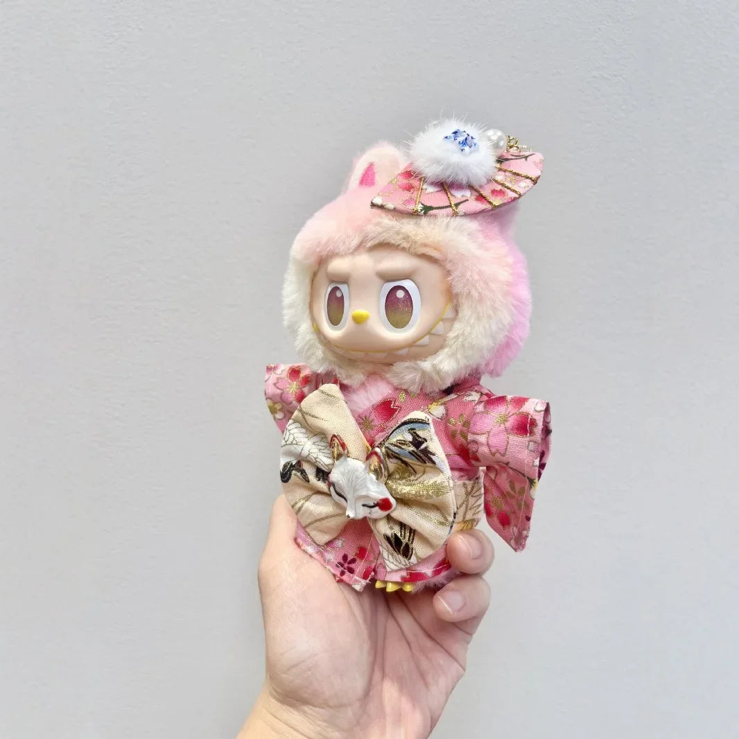Labubu Doll Outfit Big Into Energy Style 15cm V3 Traditional Kimono Clothes Set for Ropa Labubu