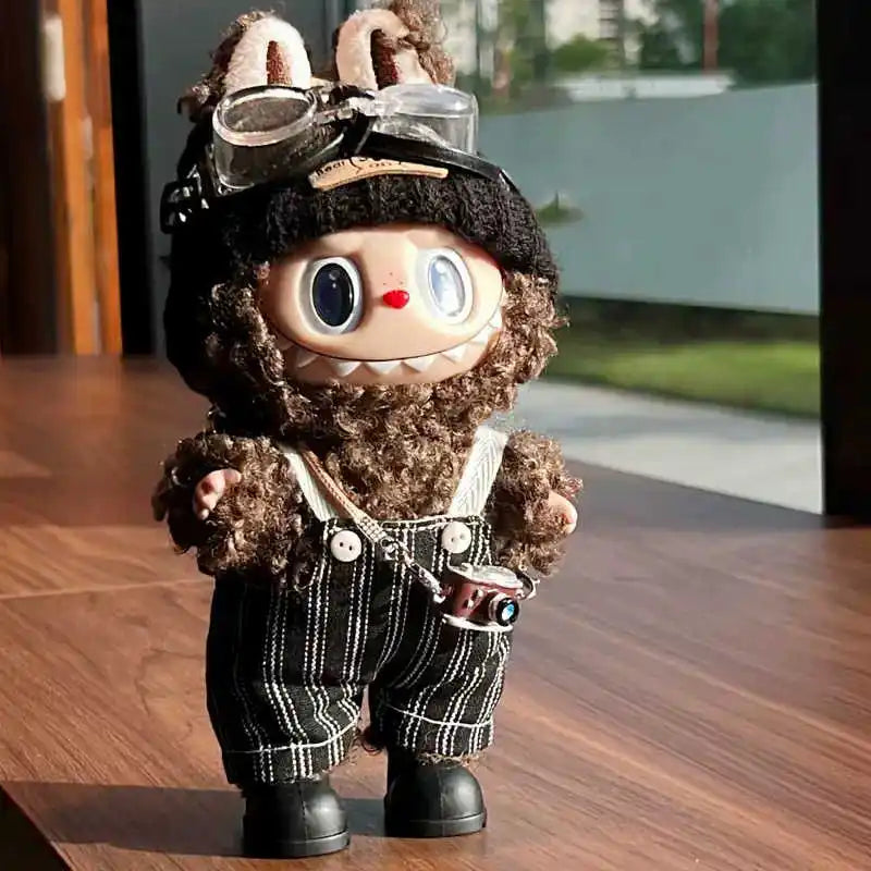 Retro Trend Camera Suit Pants Striped Overalls For labubu big into energy For Ropa labubu V3 V2 V1 doll clothes Accessories