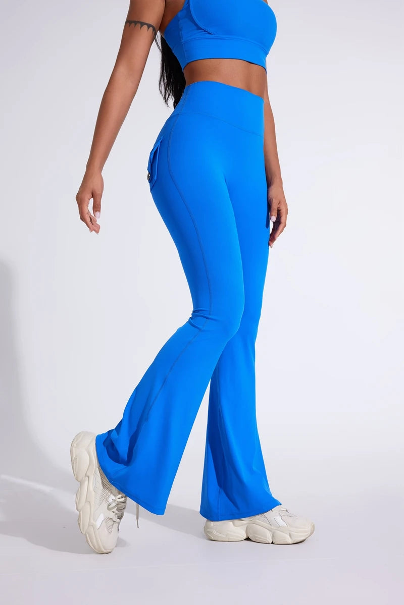 DIAS FIT JOY Women's pocket bell bottoms yoga high waisted hip lifting fitness pants quick drying running exercise fitness gym