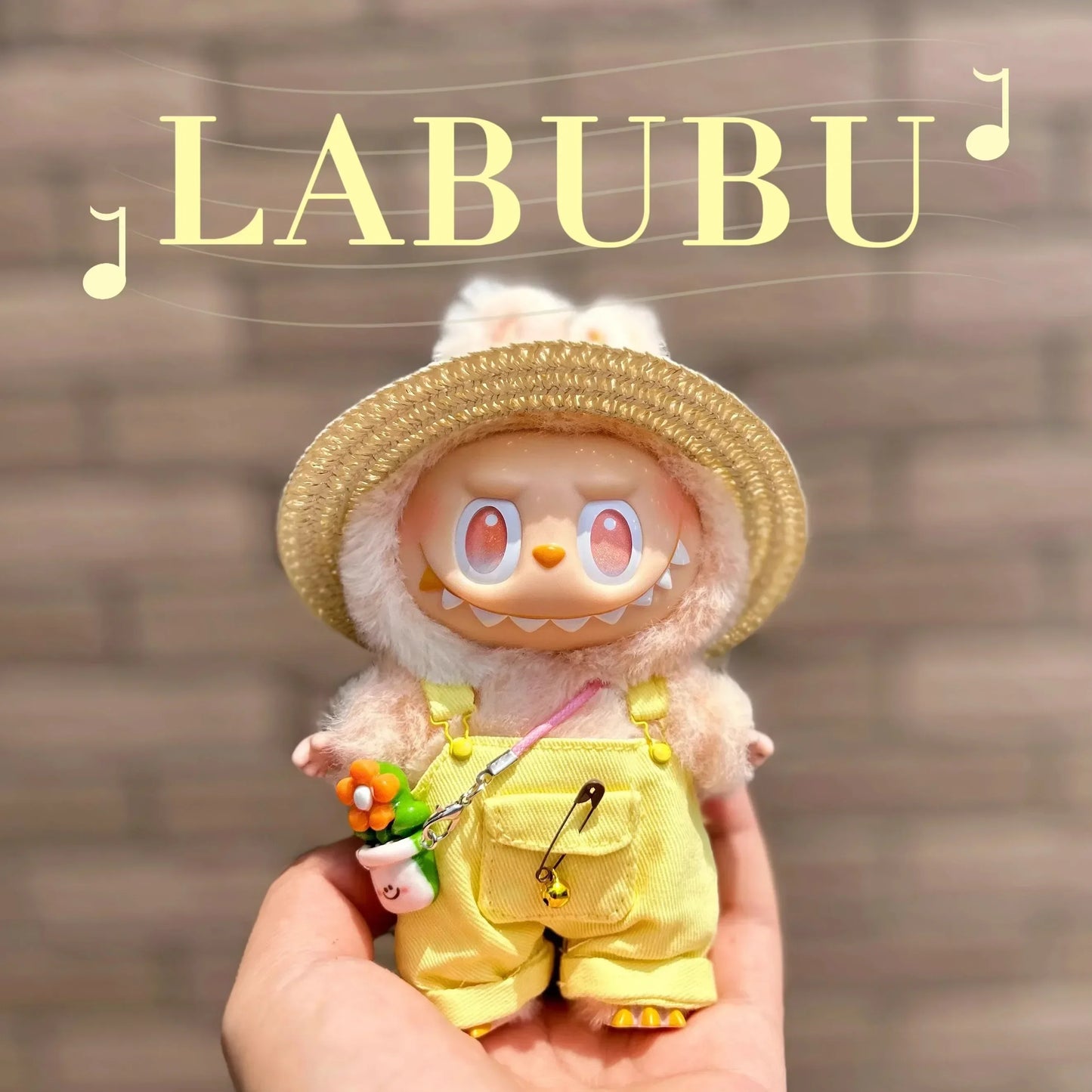 Ropa Labubu Doll Big Into Energy Summer Overalls Straw Hat Doll Clothes Set with Belt Decoration