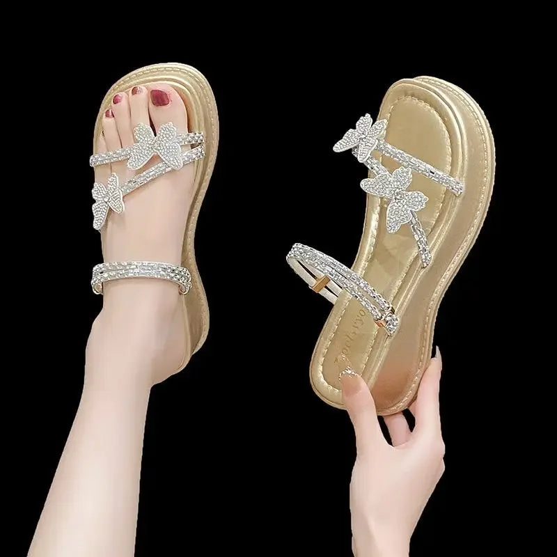 Butterfly Platform Sandals for Women Low Price Summer 2025 Comfortable Woman Shoes The Best Trend New Breathable Fashion Korea