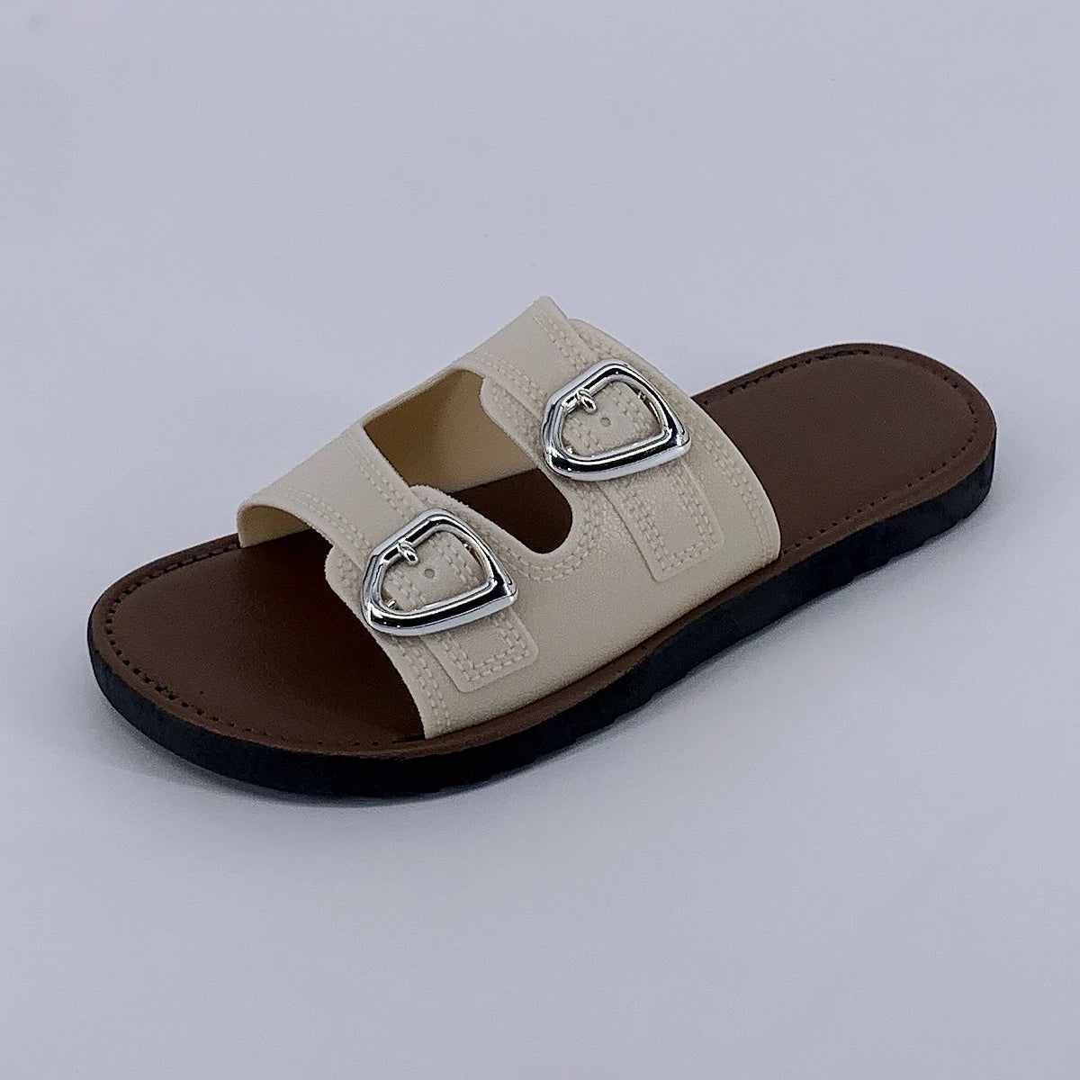 2025 New Slippers for Women Summer Outerwear Fashionable French Flat Soft Sole Anti-Slip Beach Belt Buckle Sandals