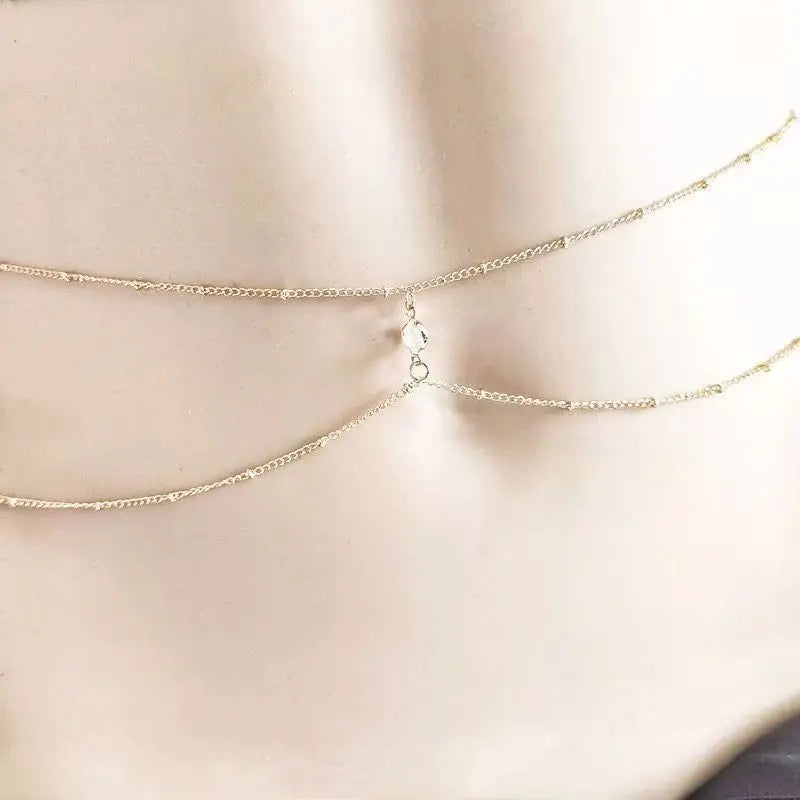 Clear Rhinestone Beaded Belly Chains For Women Gold Silver Color Metal Beach Bikini Link Chains Waist Body Jewelry Accessory