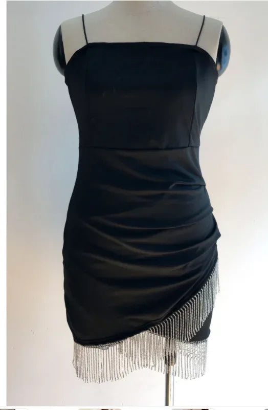 Sexy Tight Dress Tassel Skirt Strapless Bodycon Dress Sensual Chinese Brand Women's Fashion Summer Sleeveless Gown
