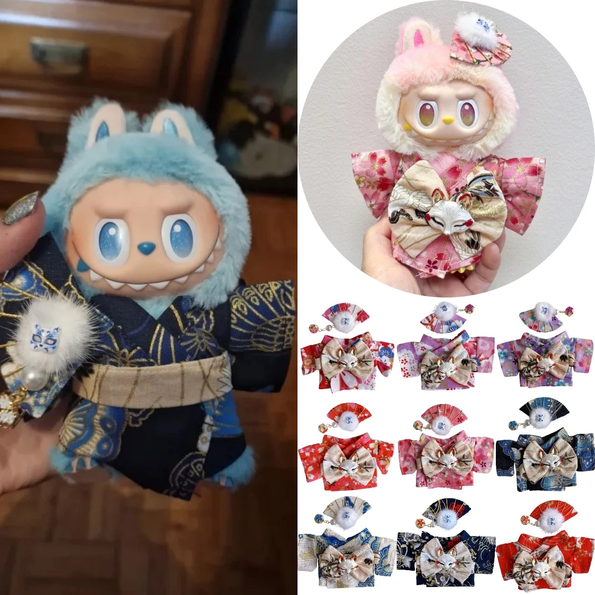 Labubu Doll Outfit Big Into Energy Style 15cm V3 Traditional Kimono Clothes Set for Ropa Labubu
