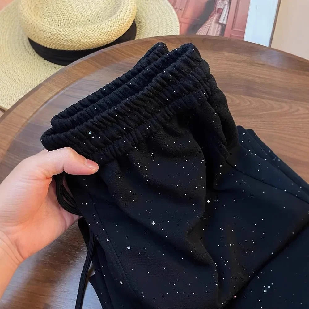 Shiny Star Ice Silk Wide Leg Pants Women Summer New High Waist Straight Casual Sports Long Trousers Children