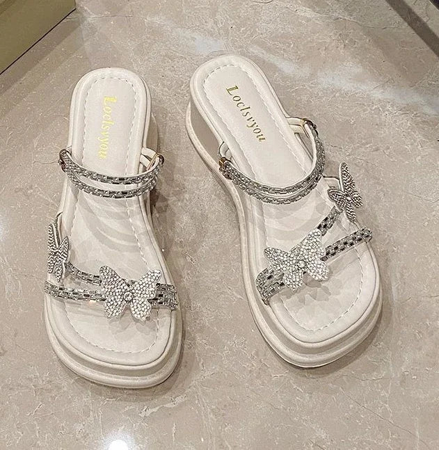 Butterfly Platform Sandals for Women Low Price Summer 2025 Comfortable Woman Shoes The Best Trend New Breathable Fashion Korea