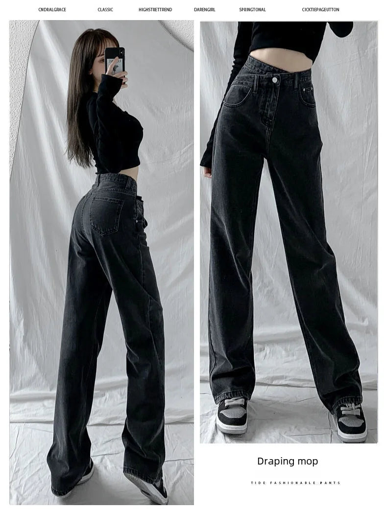 1970s Retro Crossbody High-waist Slimming Drag-on Straight-crotch Long Pants Women Summer Cotton Material