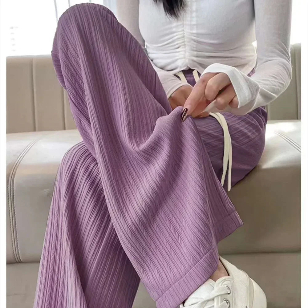 2025 Summer Puff Cloud Pants Comfortable Women High Waist Draped Straight Casual Pants Cloud Puff Wide Leg Running Pants