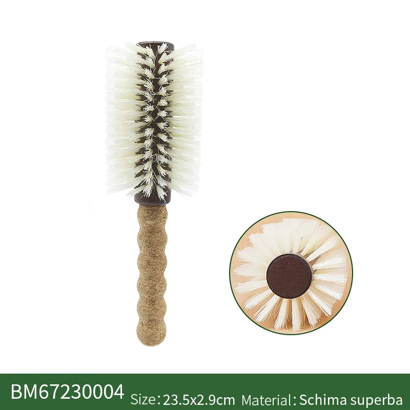 Personalized Name Boar Bristle Roller Hair Brush Cork handle Women Round Rolling Brush Barrel Curling Straight Twill Hair Comb