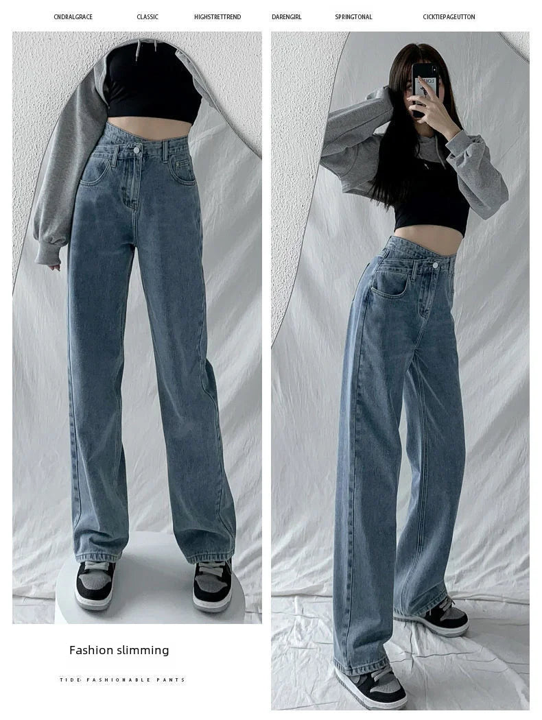1970s Retro Crossbody High-waist Slimming Drag-on Straight-crotch Long Pants Women Summer Cotton Material