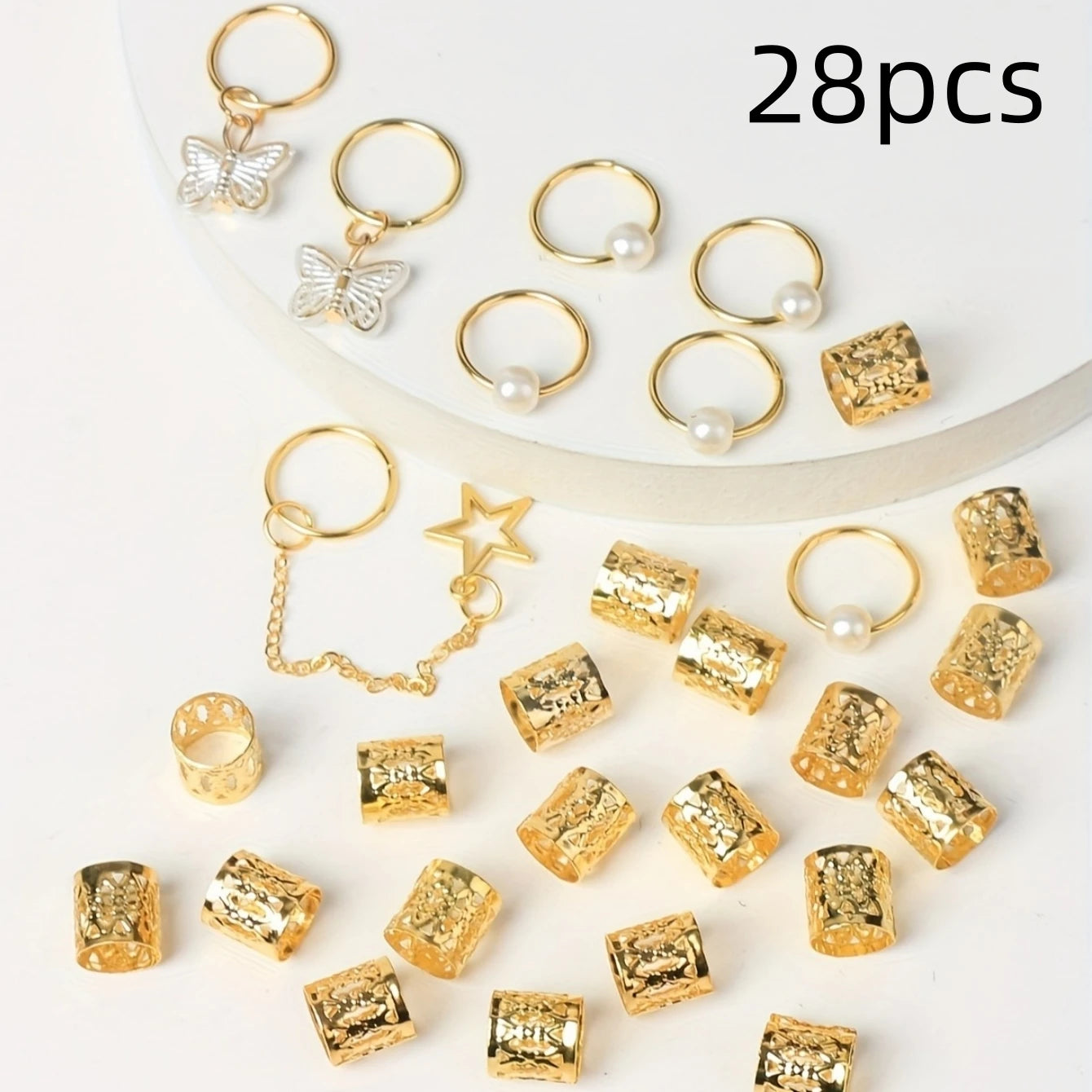 28 Pcs Hair Braids Cuffs, Hair Charms Dreadlock Jewelry Braid Jewelry Hair Braid Rings Braid Decorations Jewelry For Hair
