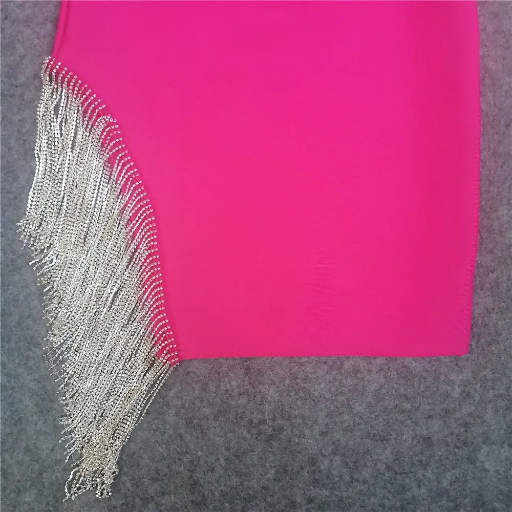 2023 Autumn Sexy V-Neck Tank Side Slit Fringed Diamond Slims Your Smooth Silhouette Drawstring Dress Name Concentrates Gown