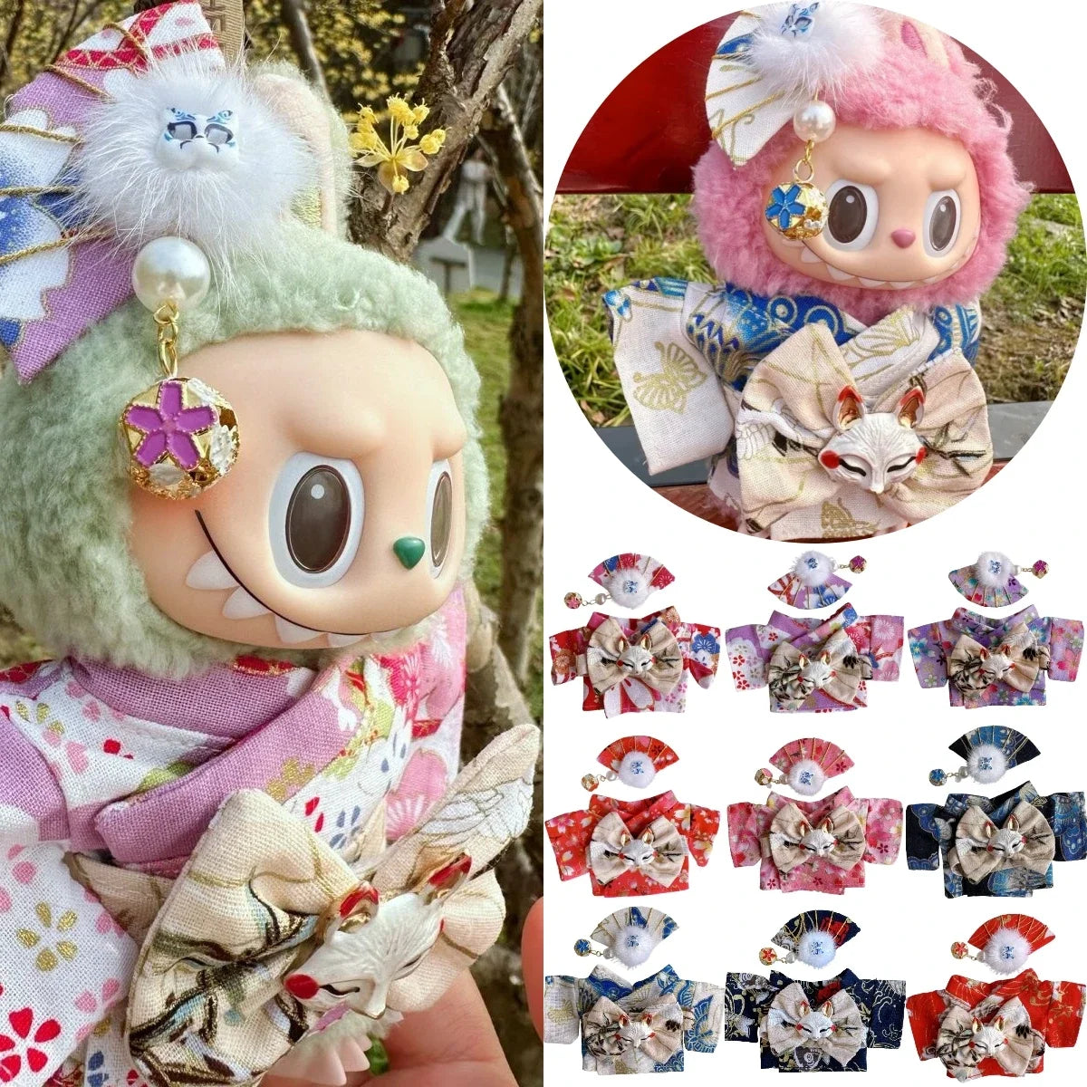 Labubu Doll Outfit Big Into Energy Style 15cm V3 Traditional Kimono Clothes Set for Ropa Labubu