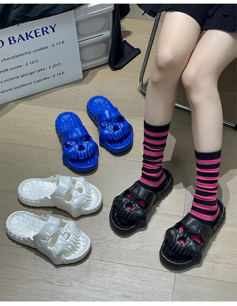 2024 Summer Skull Men Women Slippers Easter Slippers Male Outdoor Fun Novelty Slide Thick Sole Platform Beach Soft Women Sandal