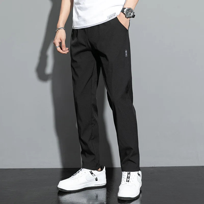 Summer men's ice silk quick drying casual pants slim fit Korean version ice silk pants sports pants straight tube quick drying