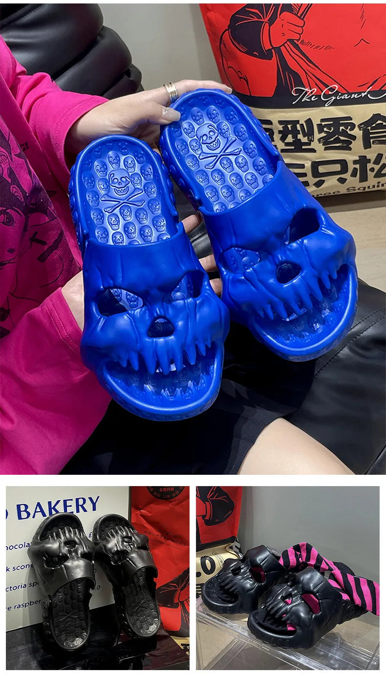 2024 Summer Skull Men Women Slippers Easter Slippers Male Outdoor Fun Novelty Slide Thick Sole Platform Beach Soft Women Sandal
