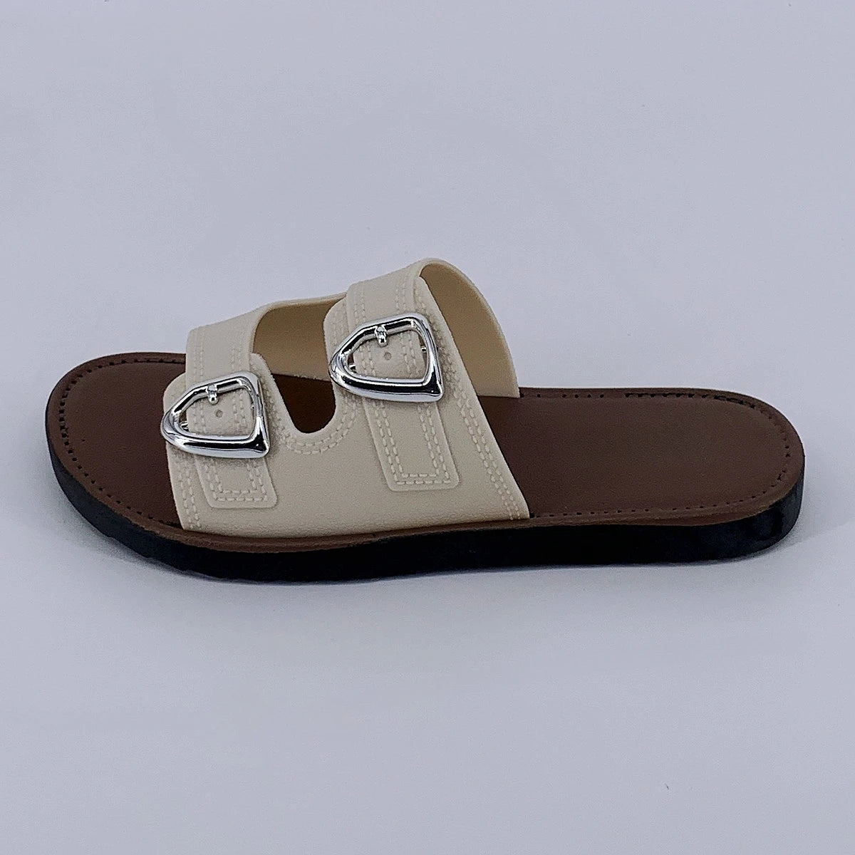 2025 New Slippers for Women Summer Outerwear Fashionable French Flat Soft Sole Anti-Slip Beach Belt Buckle Sandals
