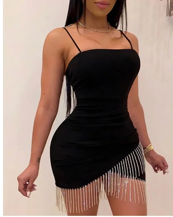 Sexy Tight Dress Tassel Skirt Strapless Bodycon Dress Sensual Chinese Brand Women's Fashion Summer Sleeveless Gown